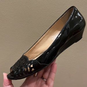 6 Circa Joan & David Peep Toe patent leather wedges
